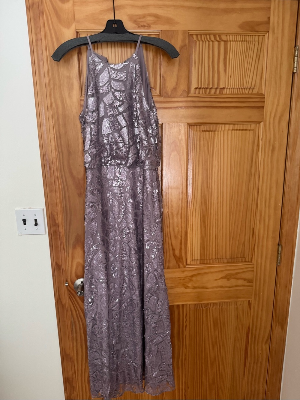 Donna Morgan Mauve Sequined Halter Maxi Dress